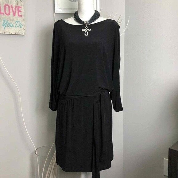 Soho Apparel LTD‎ Black Dress Size 10 Tie Waist Long Sleeve Career - Picture 1 of 11